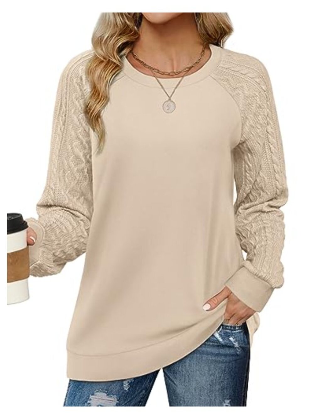 Womens Crewneck Color Block Sweatshirt Long Sleeve Tunic Top Loose Fit